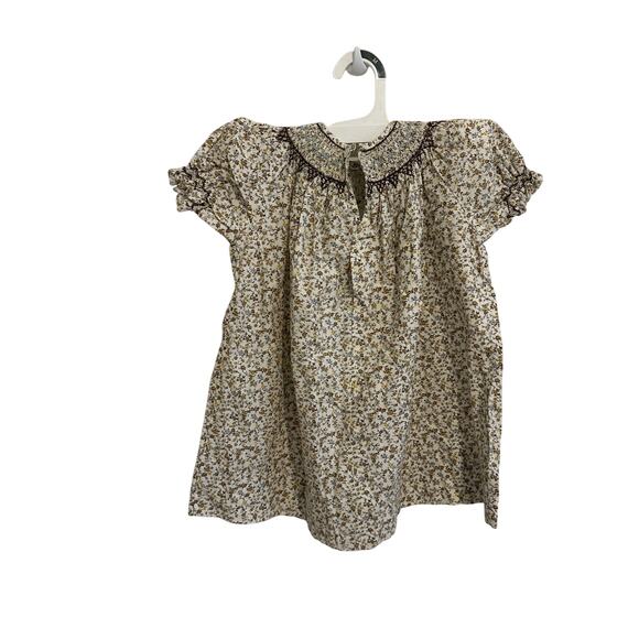 The Plantation Shop Girls 1T Brown Blue Yellow Floral Short Sleeve Smocked Dress - Picture 9 of 9